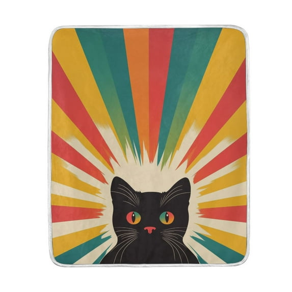Yayeee Throw Blanket for Couch Soft Warm 50" x 60" Sofa Chair Bed Decoration, Colorful Black Cat