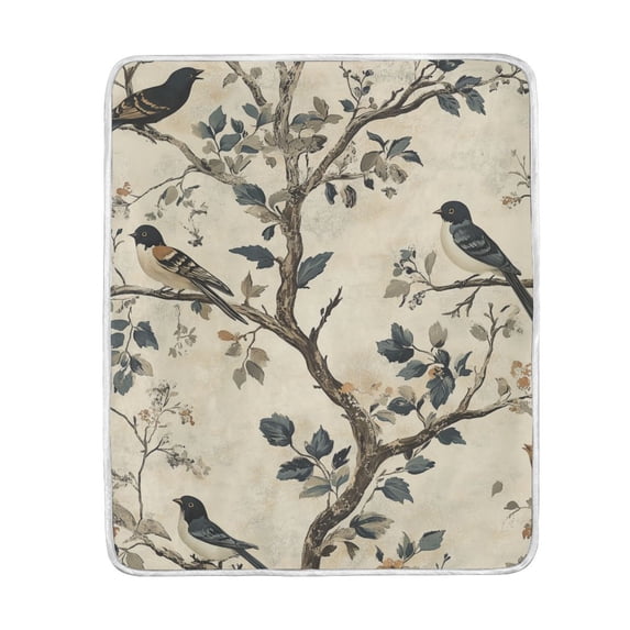 Yayeee Throw Blanket for Couch Soft Warm 60" x 80" Sofa Chair Bed Decoration, Beige Birds