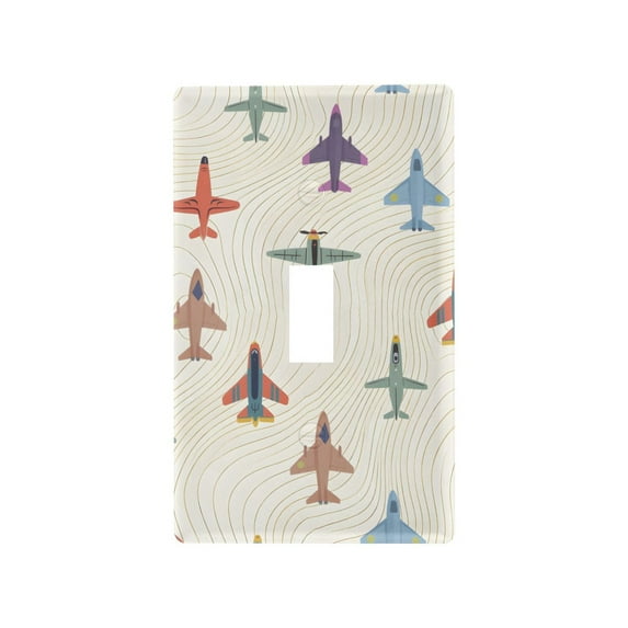 Yayeee Toggle Light Switch Wall Plate 1-Gang 4.5"x2.7" Home Decorative Outlet Cover, Beige Cartoon Planes Pattern