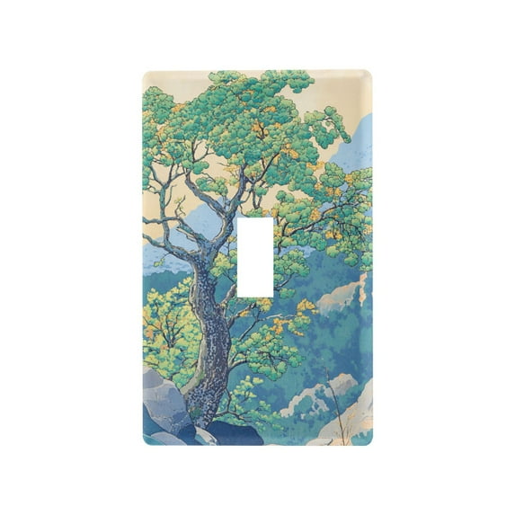 Yayeee Toggle Light Switch Wall Plate 1-Gang 4.5"x2.7" Home Decorative Outlet Cover, Beige Tree