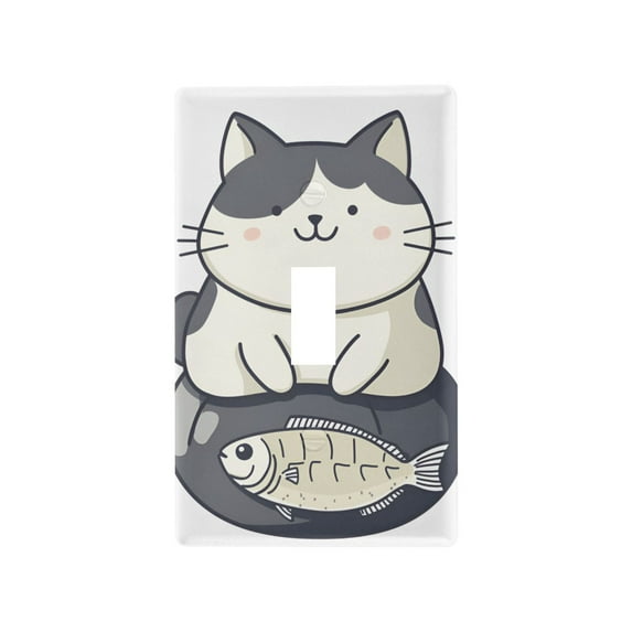 Yayeee Toggle Light Switch Wall Plate 1-Gang 4.5"x2.7" Home Decorative Outlet Cover, Black Cute Cat