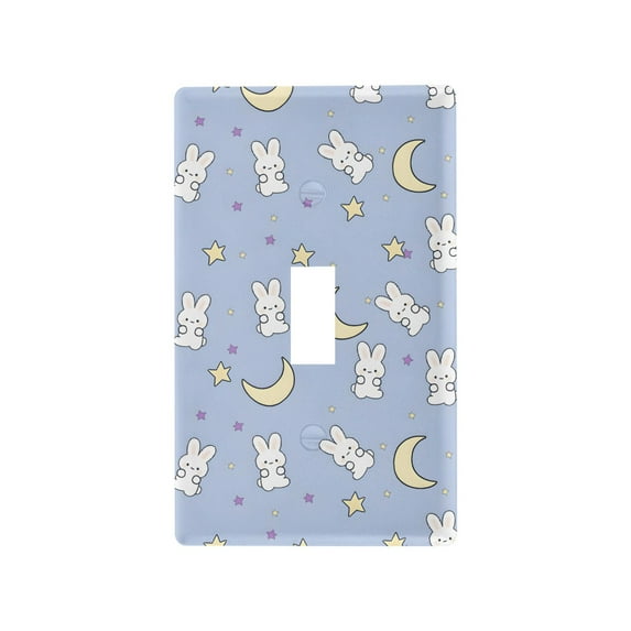 Yayeee Toggle Light Switch Wall Plate 1-Gang 4.5"x2.7" Home Decorative Outlet Cover, Blue Cartoon Rabbit Pattern