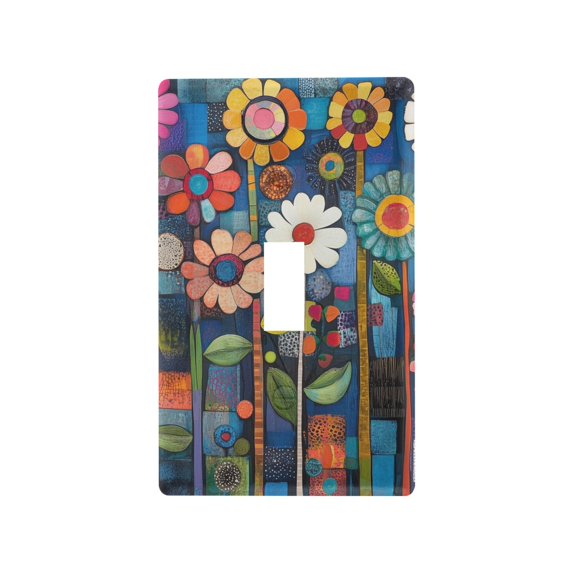 Yayeee Toggle Light Switch Wall Plate 1-Gang 4.5"x2.7" Home Decorative Outlet Cover, Blue Colorful Flowers