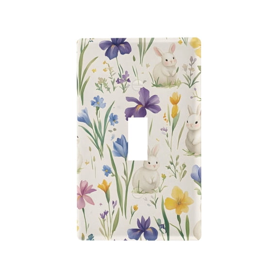 Yayeee Toggle Light Switch Wall Plate 1-Gang 4.5"x2.7" Home Decorative Outlet Cover, Blue Floral Rabbit