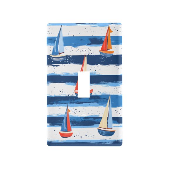 Yayeee Toggle Light Switch Wall Plate 1-Gang 4.5"x2.7" Home Decorative Outlet Cover, Blue Sailboats