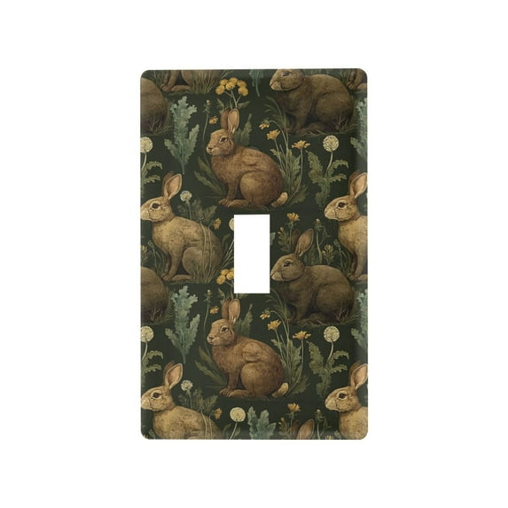 Yayeee Toggle Light Switch Wall Plate 1-Gang 4.5"x2.7" Home Decorative Outlet Cover, Brown Floral Rabbits Pattern