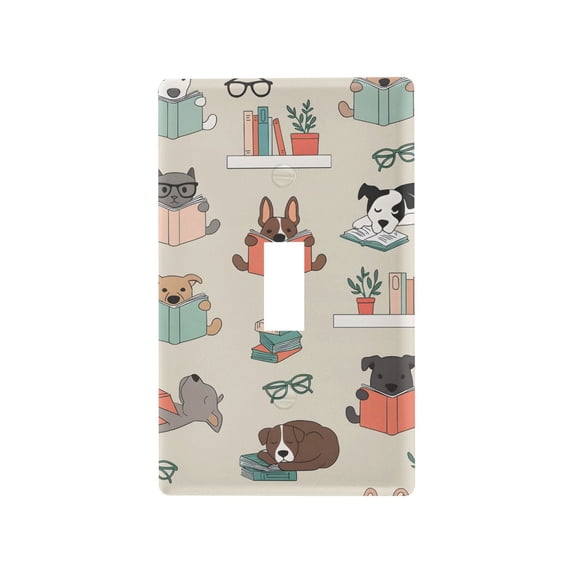 Yayeee Toggle Light Switch Wall Plate 1-Gang 4.5"x2.7" Home Decorative Outlet Cover, Cartoon Dog Reading Pattern
