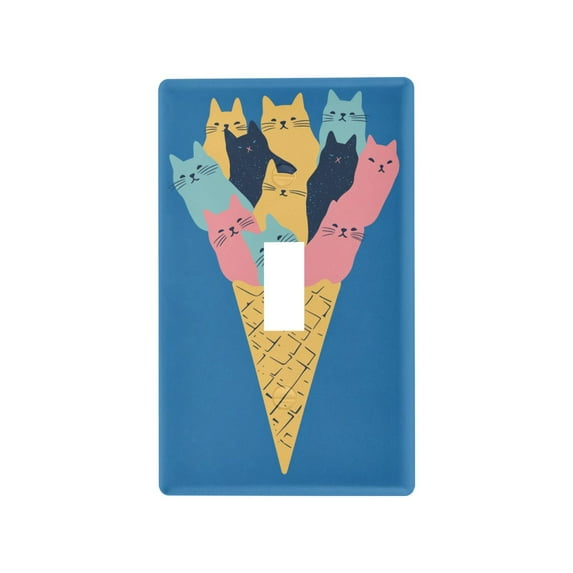 Yayeee Toggle Light Switch Wall Plate 1-Gang 4.5"x2.7" Home Decorative Outlet Cover, Colorful Ice Cream Cat