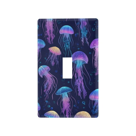 Yayeee Toggle Light Switch Wall Plate 1-Gang 4.5"x2.7" Home Decorative Outlet Cover, Dark Blue Jellyfish Pattern