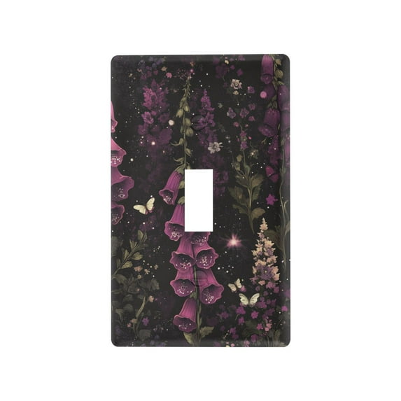 Yayeee Toggle Light Switch Wall Plate 1-Gang 4.5"x2.7" Home Decorative Outlet Cover, Dark Purple Floral Pattern