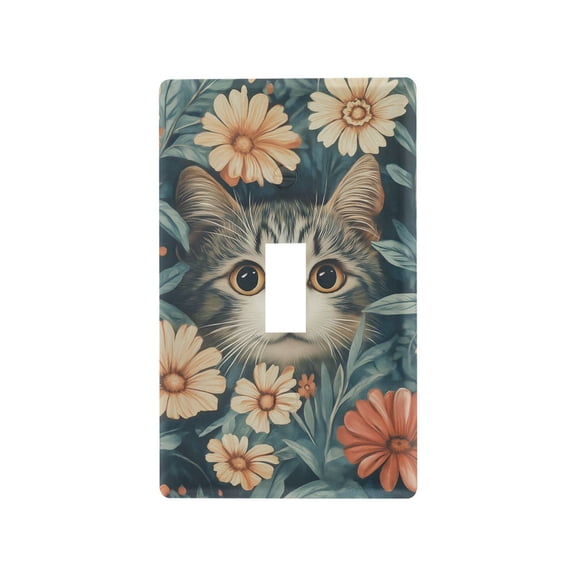 Yayeee Toggle Light Switch Wall Plate 1-Gang 4.5"x2.7" Home Decorative Outlet Cover, Flowers Cat