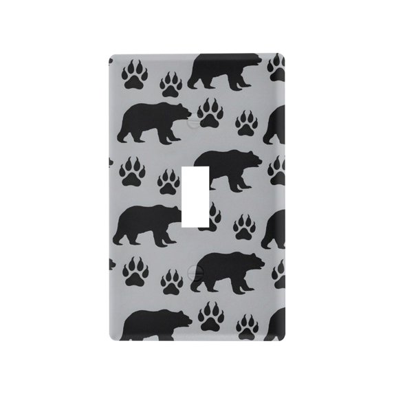 Yayeee Toggle Light Switch Wall Plate 1-Gang 4.5"x2.7" Home Decorative Outlet Cover, Gray Bear Paws Pattern