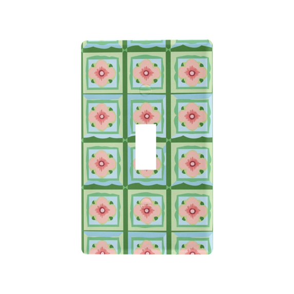 Yayeee Toggle Light Switch Wall Plate 1-Gang 4.5"x2.7" Home Decorative Outlet Cover, Green Blossom Mosaic