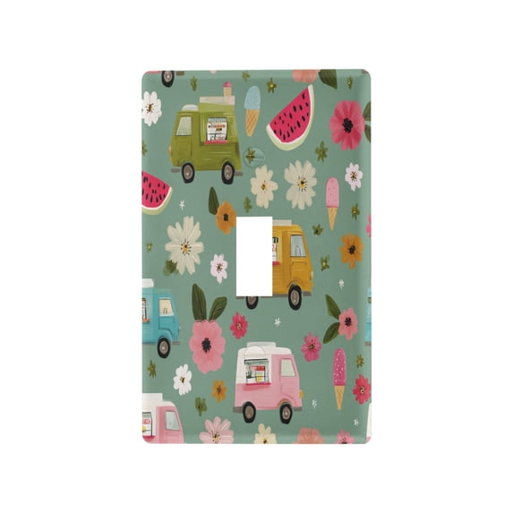 Yayeee Toggle Light Switch Wall Plate 1-Gang 4.5"x2.7" Home Decorative Outlet Cover, Green Cartoon Trucks Pattern