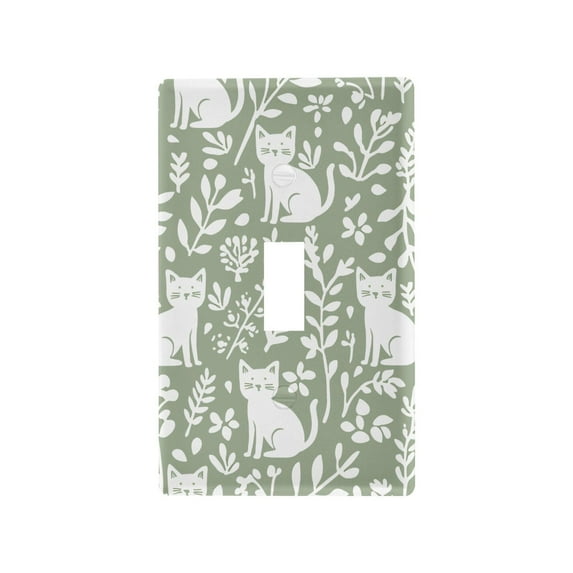 Yayeee Toggle Light Switch Wall Plate 1-Gang 4.5"x2.7" Home Decorative Outlet Cover, Green Floral Cat Pattern