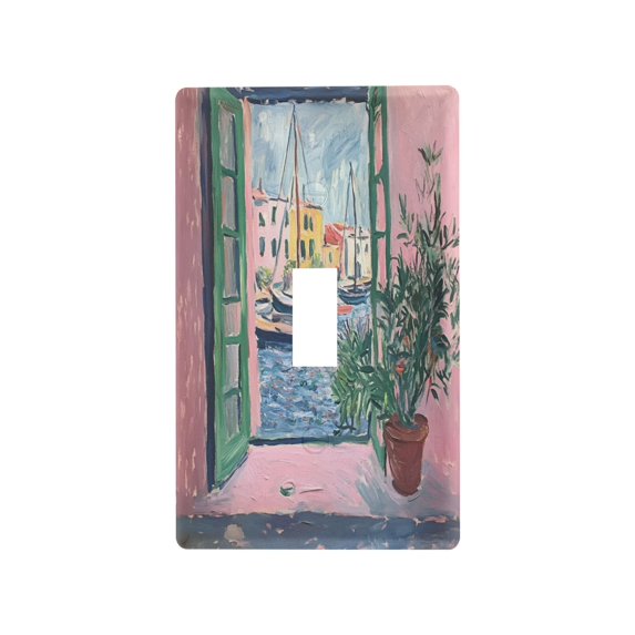 Yayeee Toggle Light Switch Wall Plate 1-Gang 4.5"x2.7" Home Decorative Outlet Cover, Green Window Sea