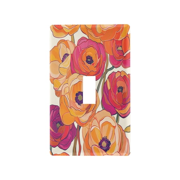 Yayeee Toggle Light Switch Wall Plate 1-Gang 4.5"x2.7" Home Decorative Outlet Cover, Orange Hand Drawn Floral