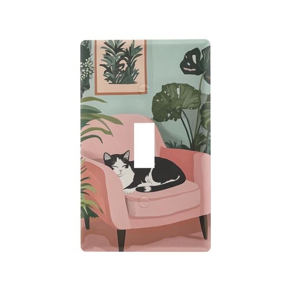 Yayeee Toggle Light Switch Wall Plate 1-Gang 4.5"x2.7" Home Decorative Outlet Cover, Pink Sleeping Cat