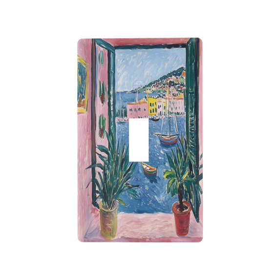 Yayeee Toggle Light Switch Wall Plate 1-Gang 4.5"x2.7" Home Decorative Outlet Cover, Pink Window