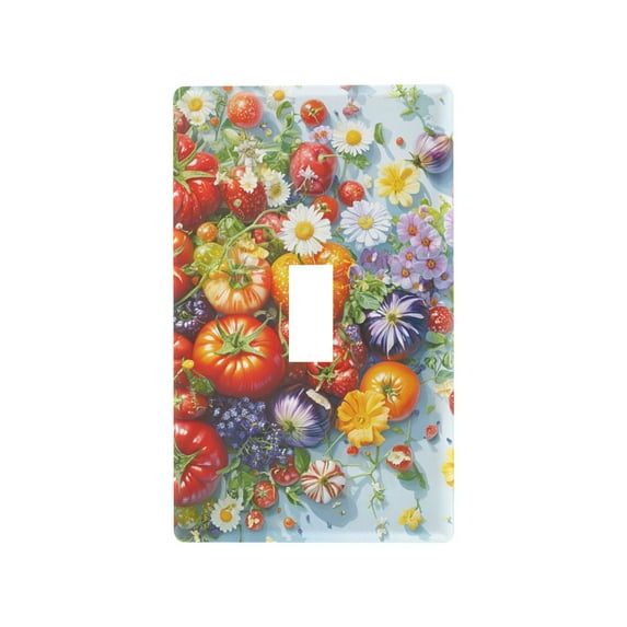 Yayeee Toggle Light Switch Wall Plate 1-Gang 4.5"x2.7" Home Decorative Outlet Cover, Purple Floral Tomatoes