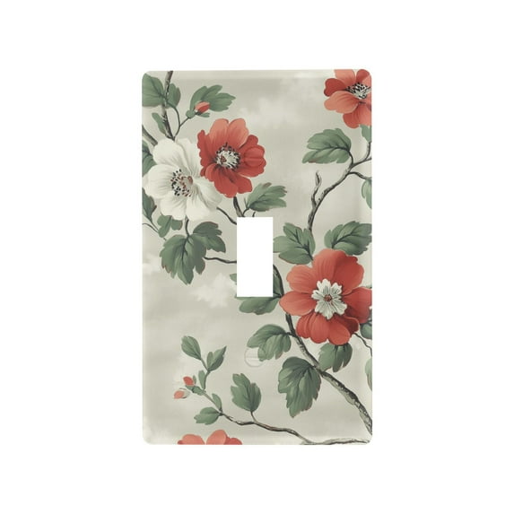 Yayeee Toggle Light Switch Wall Plate 1-Gang 4.5"x2.7" Home Decorative Outlet Cover, Red Floral Pattern
