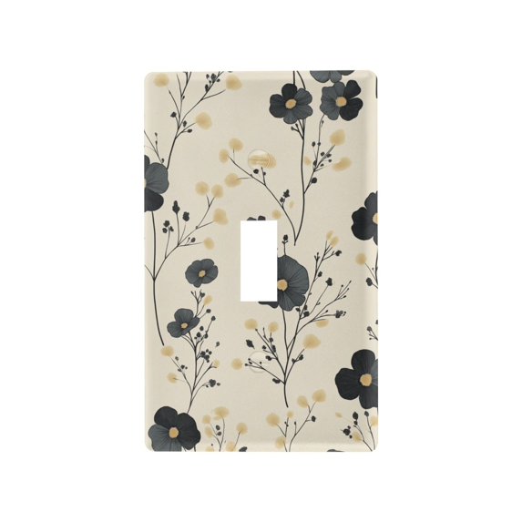 Yayeee Toggle Light Switch Wall Plate 1-Gang 4.5"x2.7" Home Decorative Outlet Cover, Small Black Flowers