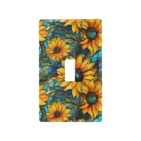 Yayeee Toggle Light Switch Wall Plate 1-Gang 4.5"x2.7" Home Decorative Outlet Cover, Stained Glass Sunflowers Pattern