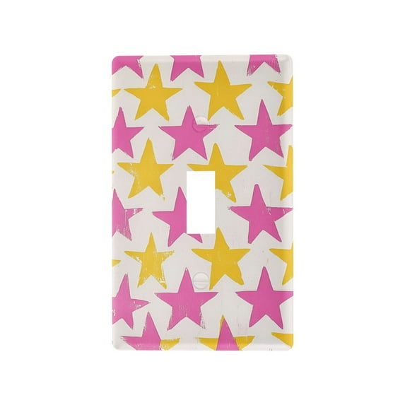 Yayeee Toggle Light Switch Wall Plate 1-Gang 4.5"x2.7" Home Decorative Outlet Cover, Yellow Pink Stars