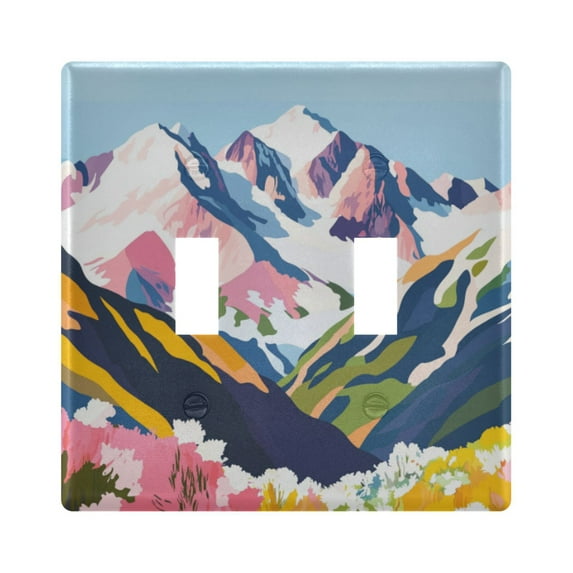 Yayeee Toggle Light Switch Wall Plate 2-Gang 4.56"x4.48" Decorative Outlet Cover, Abstract Mountain