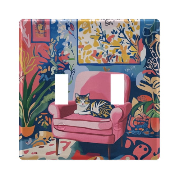 Yayeee Toggle Light Switch Wall Plate 2-Gang 4.56"x4.48" Decorative Outlet Cover, Art Cat