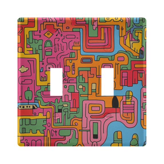 Yayeee Toggle Light Switch Wall Plate 2-Gang 4.56"x4.48" Decorative Outlet Cover, Art City