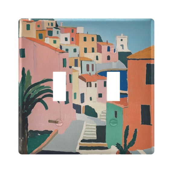 Yayeee Toggle Light Switch Wall Plate 2-Gang 4.56"x4.48" Decorative Outlet Cover, Art City