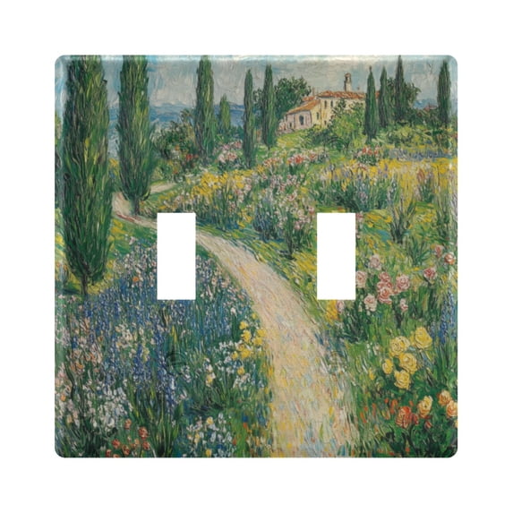 Yayeee Toggle Light Switch Wall Plate 2-Gang 4.56"x4.48" Decorative Outlet Cover, Art Garden Scene