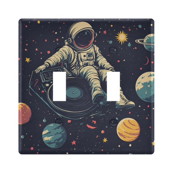 Yayeee Toggle Light Switch Wall Plate 2-Gang 4.56"x4.48" Decorative Outlet Cover, Astronaut Space
