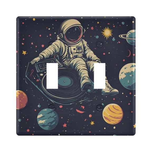 Yayeee Toggle Light Switch Wall Plate 2-Gang 4.56"x4.48" Decorative Outlet Cover, Astronaut Space