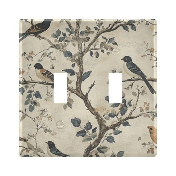 Yayeee Toggle Light Switch Wall Plate 2-Gang 4.56"x4.48" Decorative Outlet Cover, Beige Birds