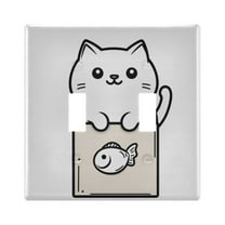 Yayeee Toggle Light Switch Wall Plate 2-Gang 4.56"x4.48" Decorative Outlet Cover, Beige Chubby Cat