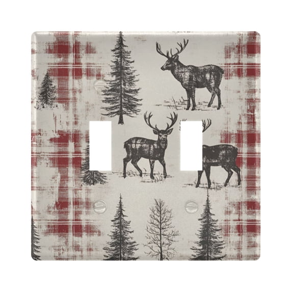 Yayeee Toggle Light Switch Wall Plate 2-Gang 4.56"x4.48" Decorative Outlet Cover, Beige Deer
