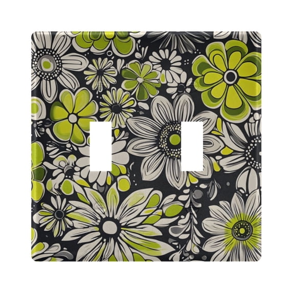 Yayeee Toggle Light Switch Wall Plate 2-Gang 4.56"x4.48" Decorative Outlet Cover, Beige Flower Pattern