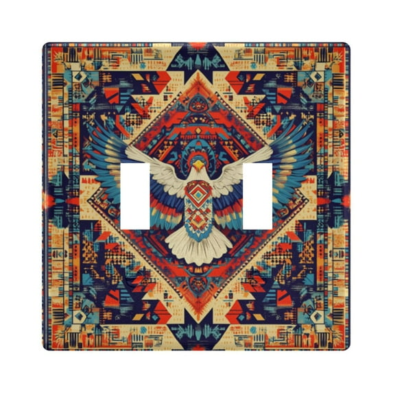 Yayeee Toggle Light Switch Wall Plate 2-Gang 4.56"x4.48" Decorative Outlet Cover, Beige Geometric Eagle