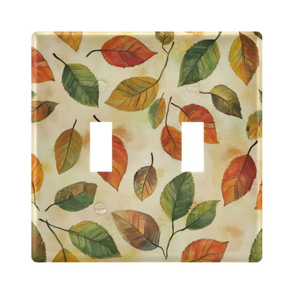 Yayeee Toggle Light Switch Wall Plate 2-Gang 4.56"x4.48" Decorative Outlet Cover, Beige Leaves