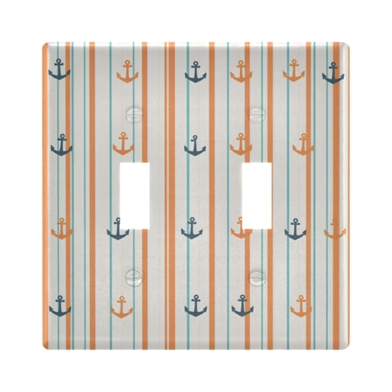 Yayeee Toggle Light Switch Wall Plate 2-Gang 4.56"x4.48" Decorative Outlet Cover, Beige Nautical Pattern