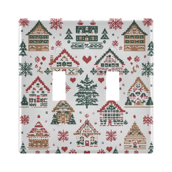 Yayeee Toggle Light Switch Wall Plate 2-Gang 4.56"x4.48" Decorative Outlet Cover, Beige Nordic Christmas House