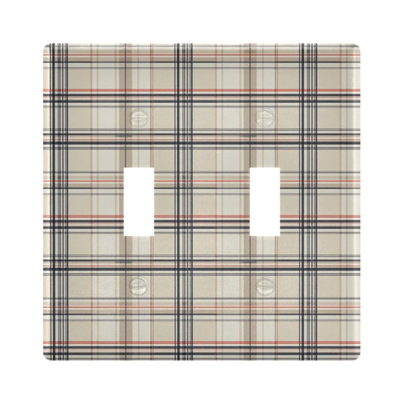 Yayeee Toggle Light Switch Wall Plate 2-Gang 4.56"x4.48" Decorative Outlet Cover, Beige Plaid Pattern