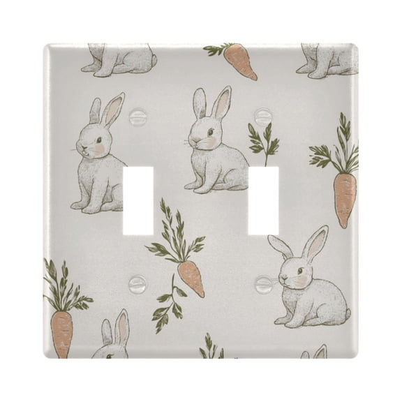 Yayeee Toggle Light Switch Wall Plate 2-Gang 4.56"x4.48" Decorative Outlet Cover, Beige Rabbits and Carrots
