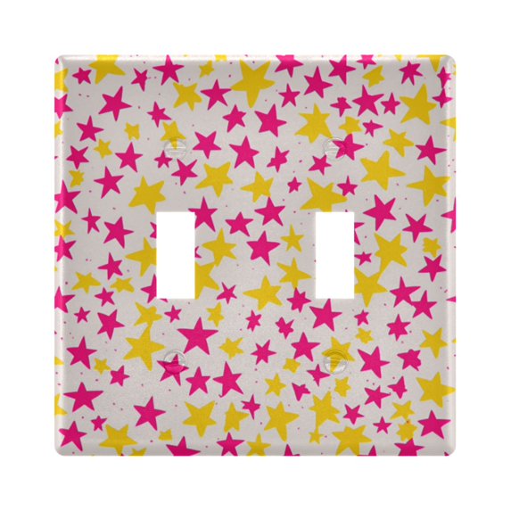 Yayeee Toggle Light Switch Wall Plate 2-Gang 4.56"x4.48" Decorative Outlet Cover, Beige Stars
