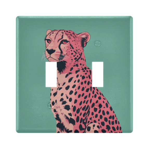 Yayeee Toggle Light Switch Wall Plate 2-Gang 4.56"x4.48" Decorative Outlet Cover, Big Pink Cheetah