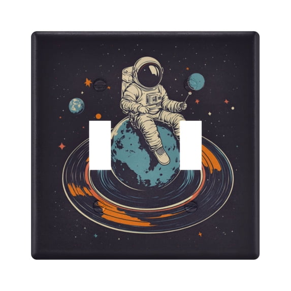 Yayeee Toggle Light Switch Wall Plate 2-Gang 4.56"x4.48" Decorative Outlet Cover, Black Astronaut Record