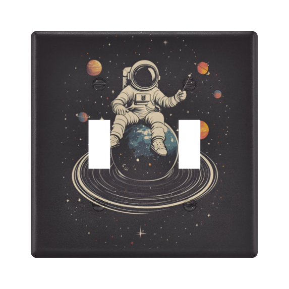 Yayeee Toggle Light Switch Wall Plate 2-Gang 4.56"x4.48" Decorative Outlet Cover, Black Astronaut Space
