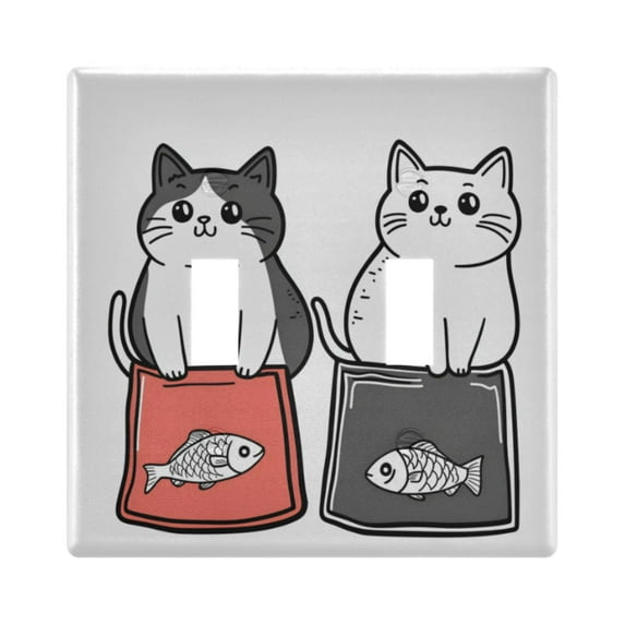 Yayeee Toggle Light Switch Wall Plate 2-Gang 4.56"x4.48" Decorative Outlet Cover, Black Chubby Cat